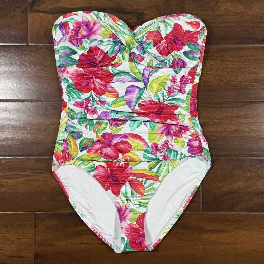 Tommy Bahama Size 6 Island Cays Fiesta Bandeau One Piece Swimsuit White Floral